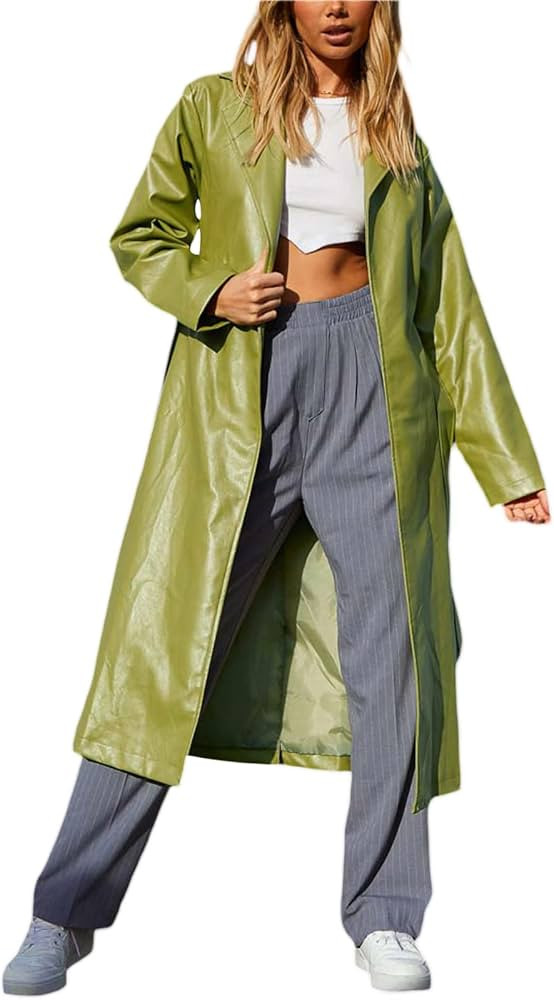 Women Faux Leather Jacket Long Sleeve Plus Size Top Blazers Button Lapel Outwears Coat | Amazon (US)