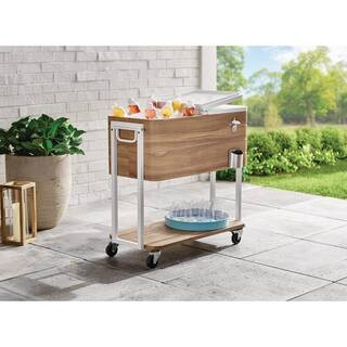 80 Qt. Light Brown Woodgrain Cooler with White | The Home Depot