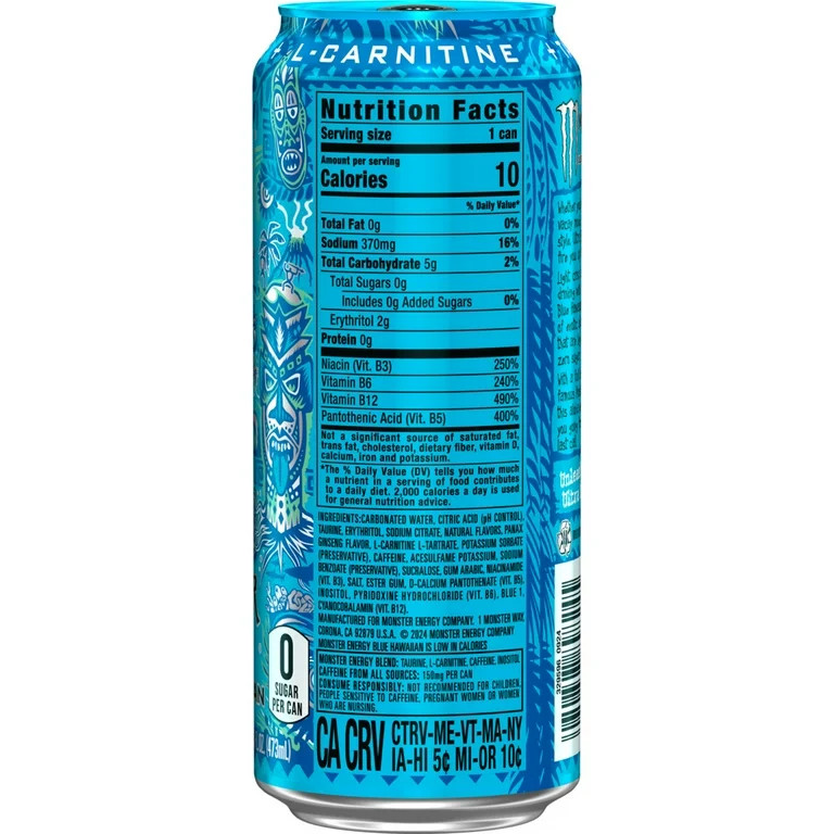 Monster Energy Ultra, Blue Hawaiian, Sugar Free Energy Drink, 16 Fl Oz | Walmart (US)