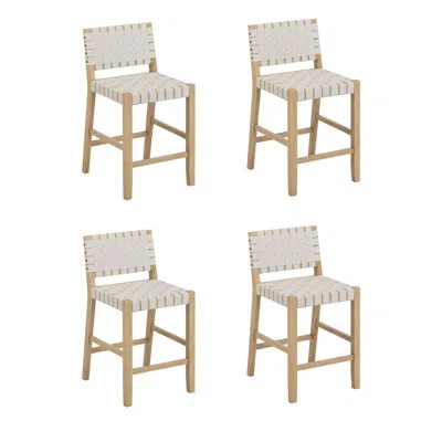 Woven Faux Leather Bar Stool With Back And Solid Wood Legs | Wayfair North America