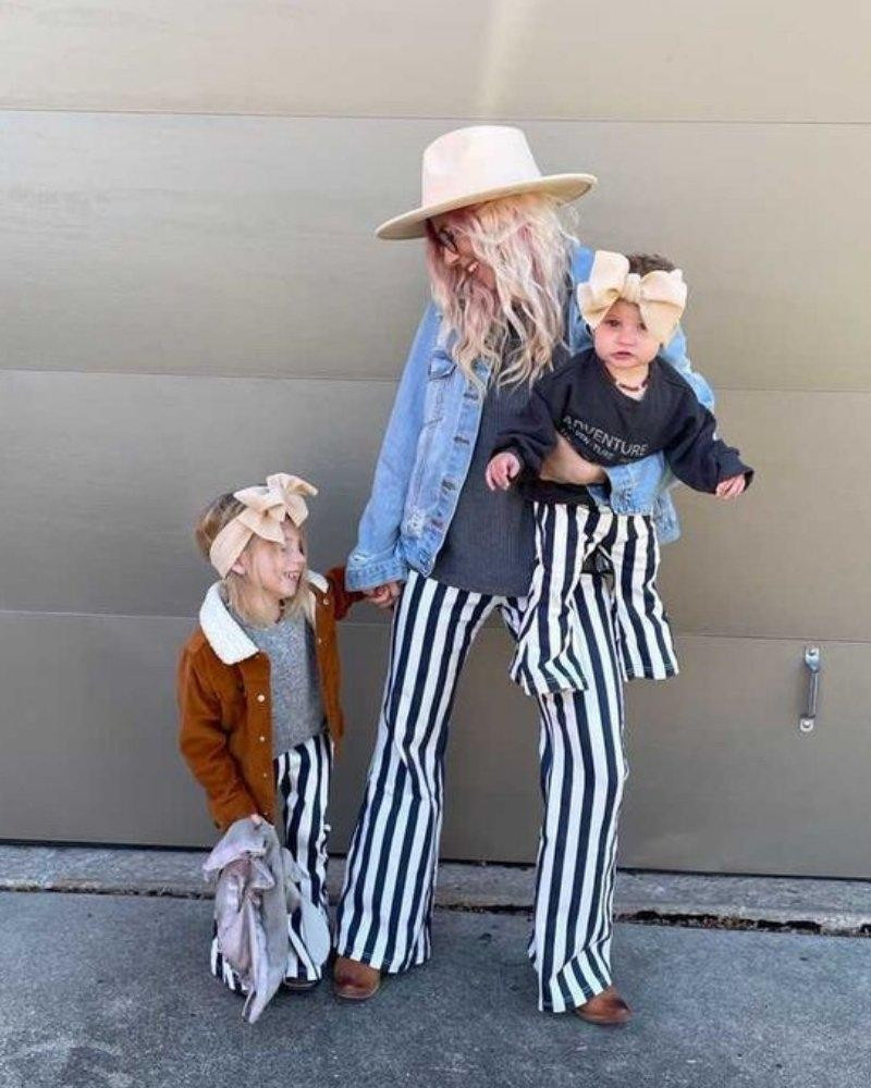 Landry Boho Denim Bell Bottoms - Navy & White Stripe | Bailey's Blossoms