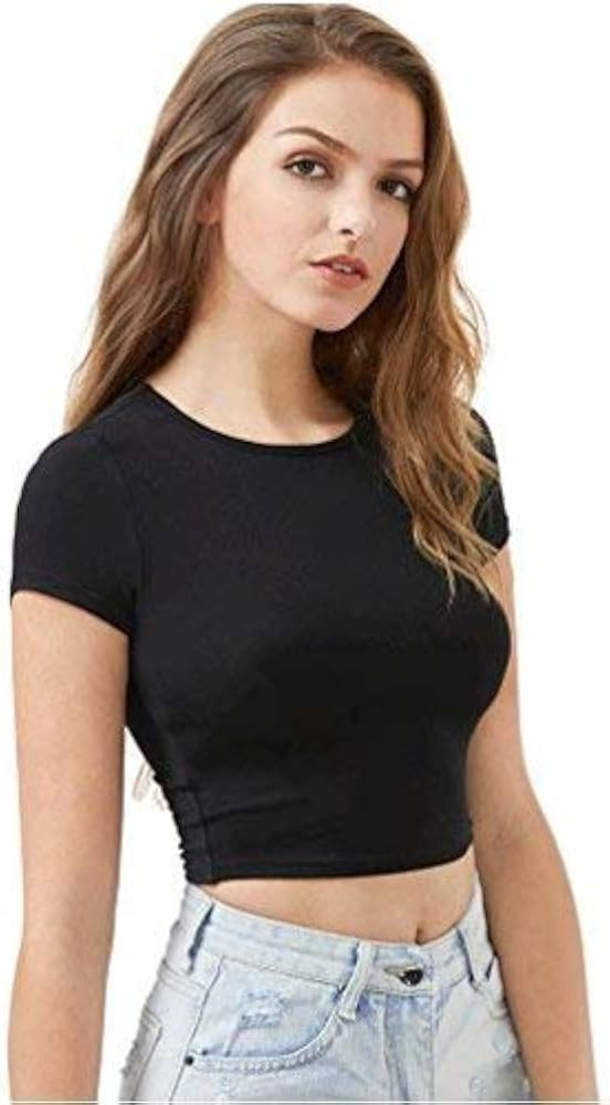 SweatyRocks Women's Basic Short Sleeve Scoop Neck Crop Top | Amazon (US)