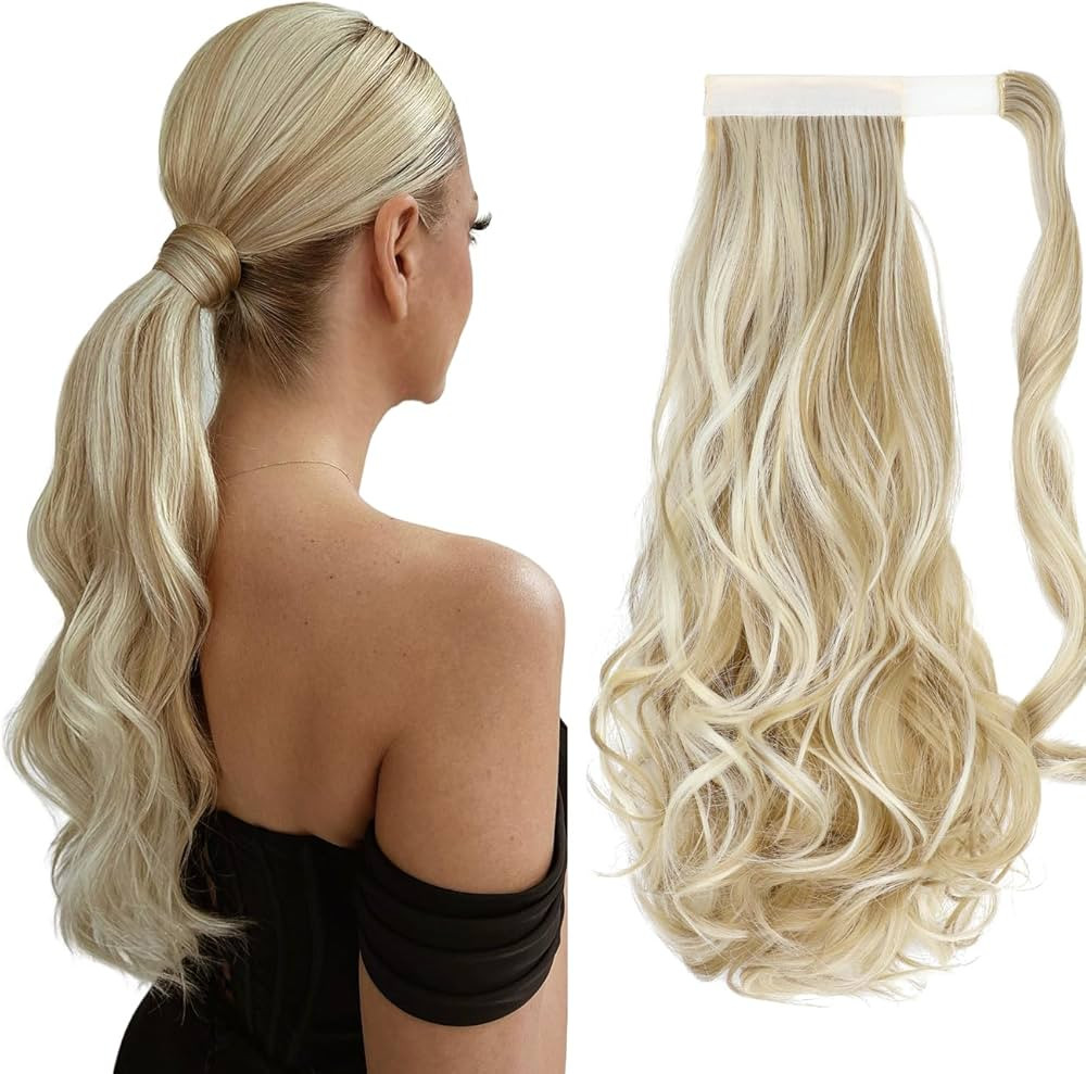 FELENDY 18" 20" 22" 24" Ponytail Extension Curly Wavy Straight Drawstring Hairpiece Wrap Around L... | Amazon (US)