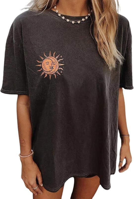 Remidoo Women Sun and Moon Tie Dye T-Shirt Round Neck Short Sleeve Top Casual Funny Cute Teen Gir... | Amazon (US)