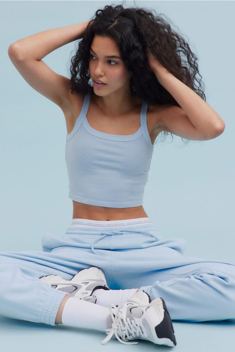 Cropped strappy top - Light blue - Ladies | H&M GB | H&M (UK, MY, IN, SG, PH, TW, HK)