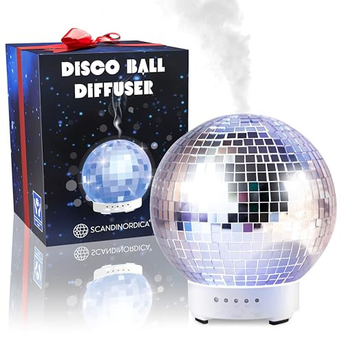 SCANDINORDICA Disco Ball Diffuser - Original Rotating Disco Essential Oil Diffuser with Whisper Quiet Operation, 14 Color Night Light & 4Time Settings | Cute Eclectic Home Decor for Medium Room Silver | Amazon (US)