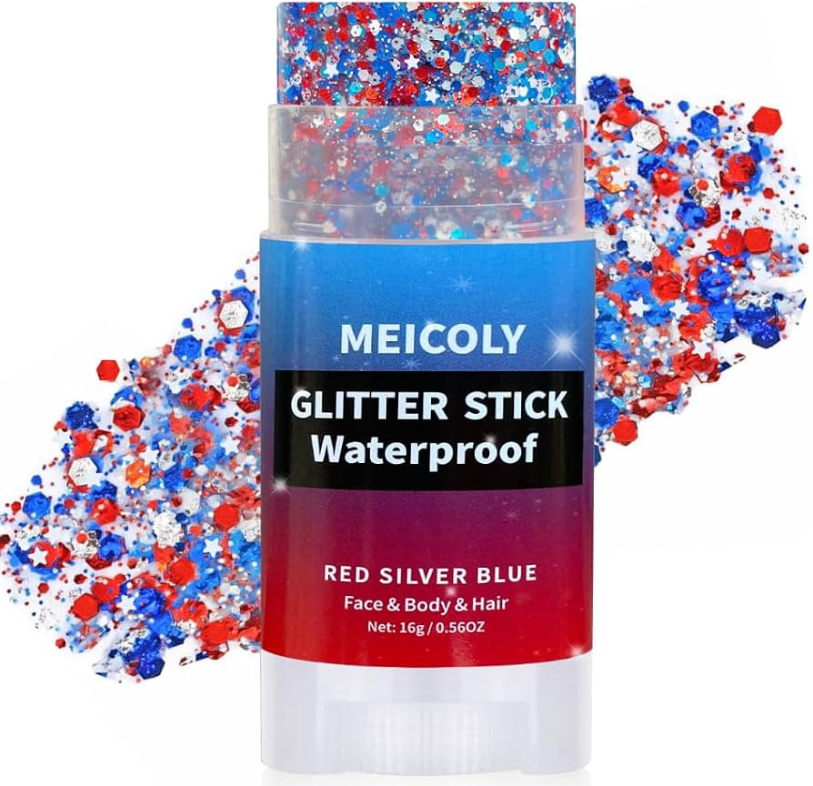 MEICOLY 4th of July Hair Glitter Stick,Red White Blue Face Glitter Stick with Star,Fourth of July... | Amazon (US)