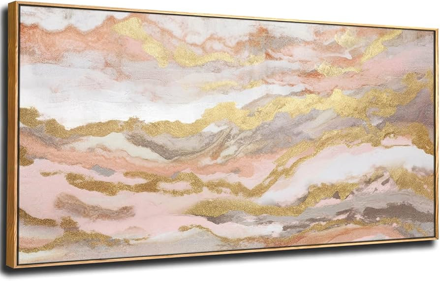 YJYart Canvas Wall Art Gold Living Room Decor Pink Canvas Art Room Decor for Teen Girls Home Deco... | Amazon (US)