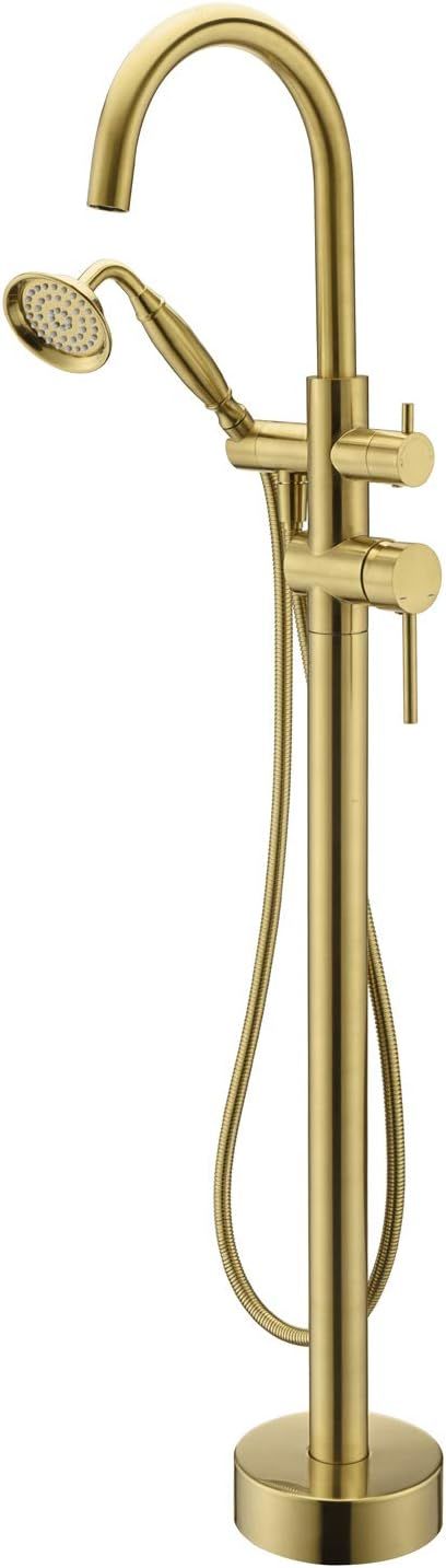 Tub Filler Freestanding Bathtub Faucet Brushed Gold Floor Mounted Brass Bathroom Tub Faucets with... | Amazon (US)