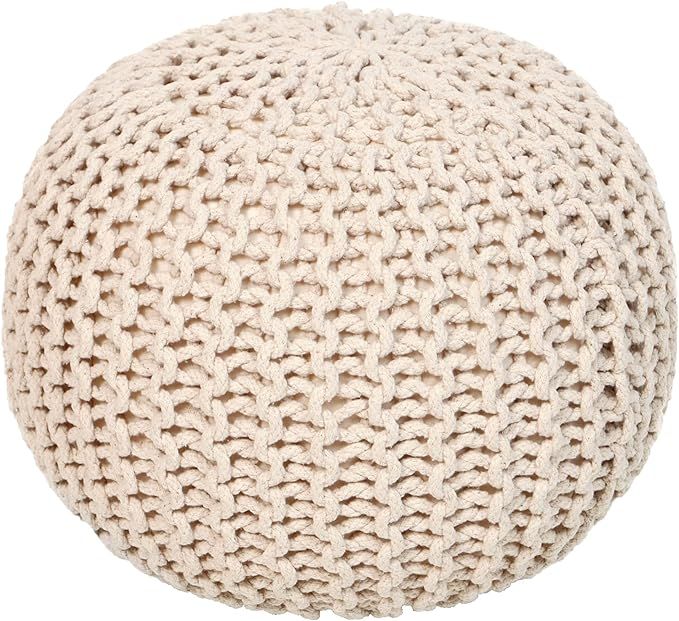 · REDEARTH · Round Pouf Ottoman - Cable Knitted Boho Poof - Home Décor Cord Pouffe Handmade Ci... | Amazon (US)