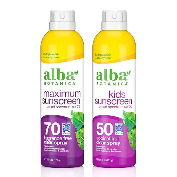 Fragrance Free 70 SPF Maximum & Tropical Fruit Kids 50 SPF Sunscreen Aerosol Clear Spray Can (Pac... | Amazon (US)
