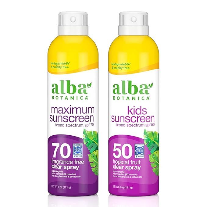 Fragrance Free 70 SPF Maximum & Tropical Fruit Kids 50 SPF Sunscreen Aerosol Clear Spray Can (Pac... | Amazon (US)