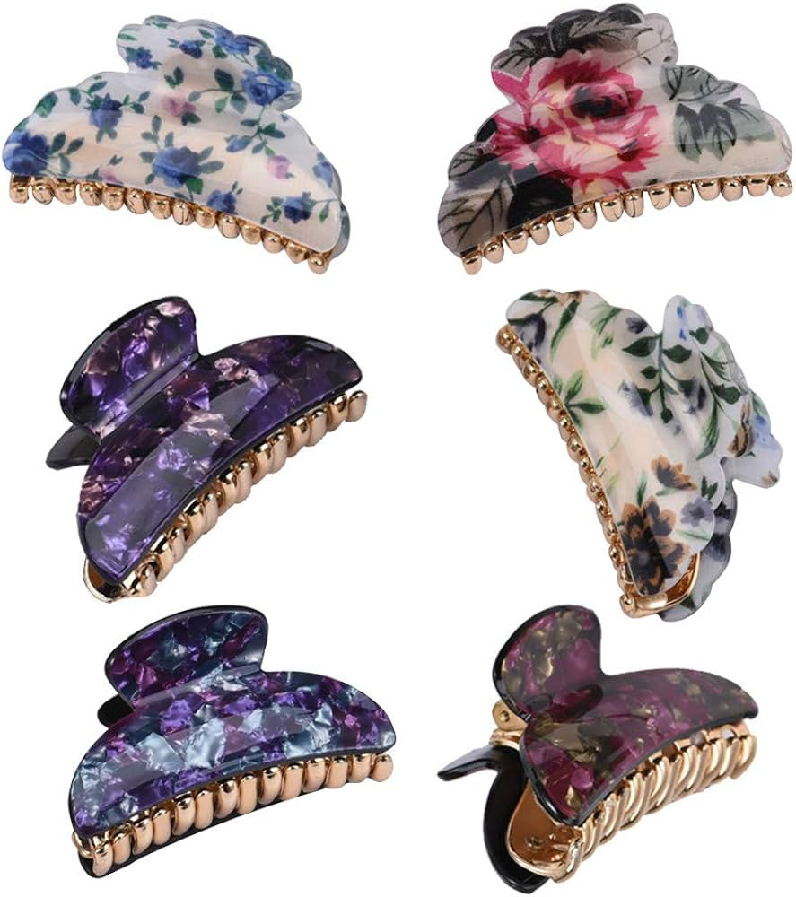 Lurrose 6pas Acrylic Floral Hair Claw Clips Jaw Clamps Ponytail Holders for Long Hair (Random Col... | Amazon (US)