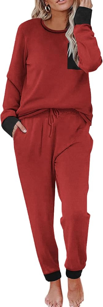Ekouaer Pajamas Women's Long Sleeve Sleepwear Soft 2 Piece Loungewear Pj Set with Jogger Pants XS... | Amazon (US)