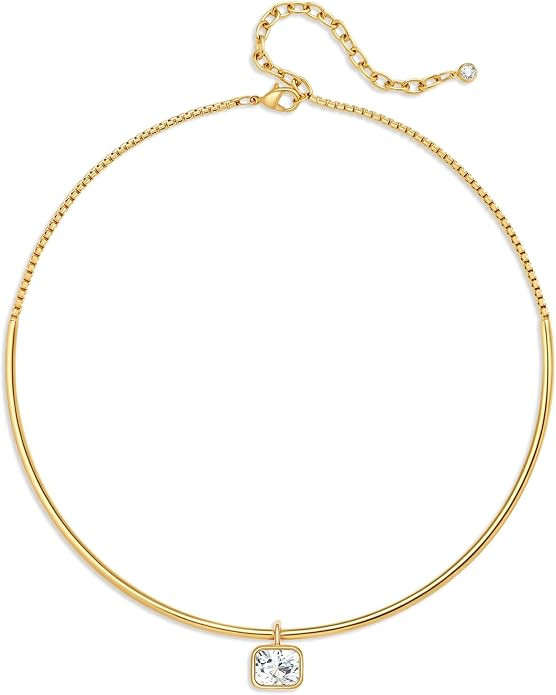 Gold Choker Necklace Dainty 14K Gold Plated Collar Necklace with Cubic Zircon Pendant Necklaces F... | Amazon (US)