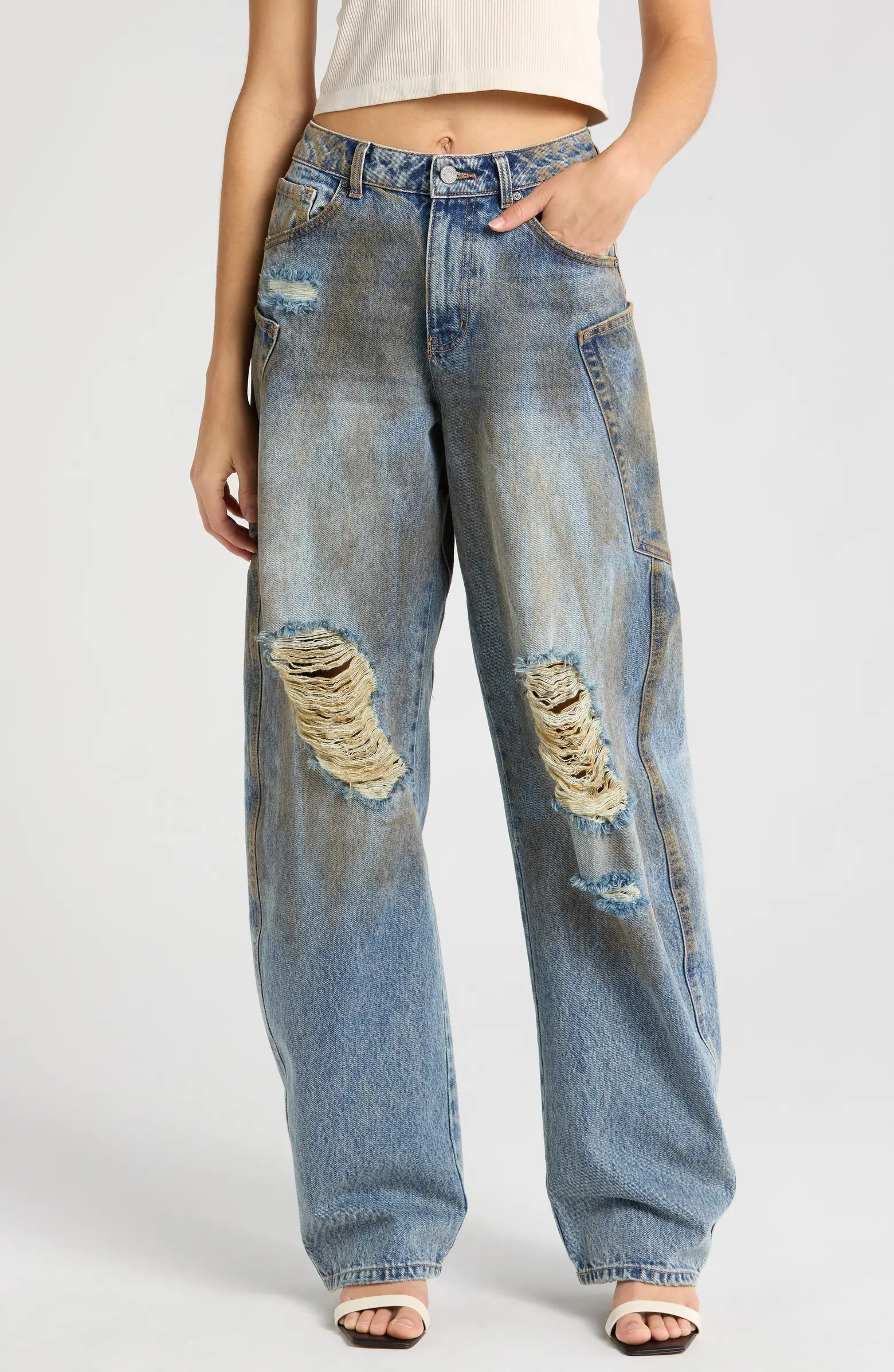 Bexley Ripped Barrel Leg Jeans | Nordstrom
