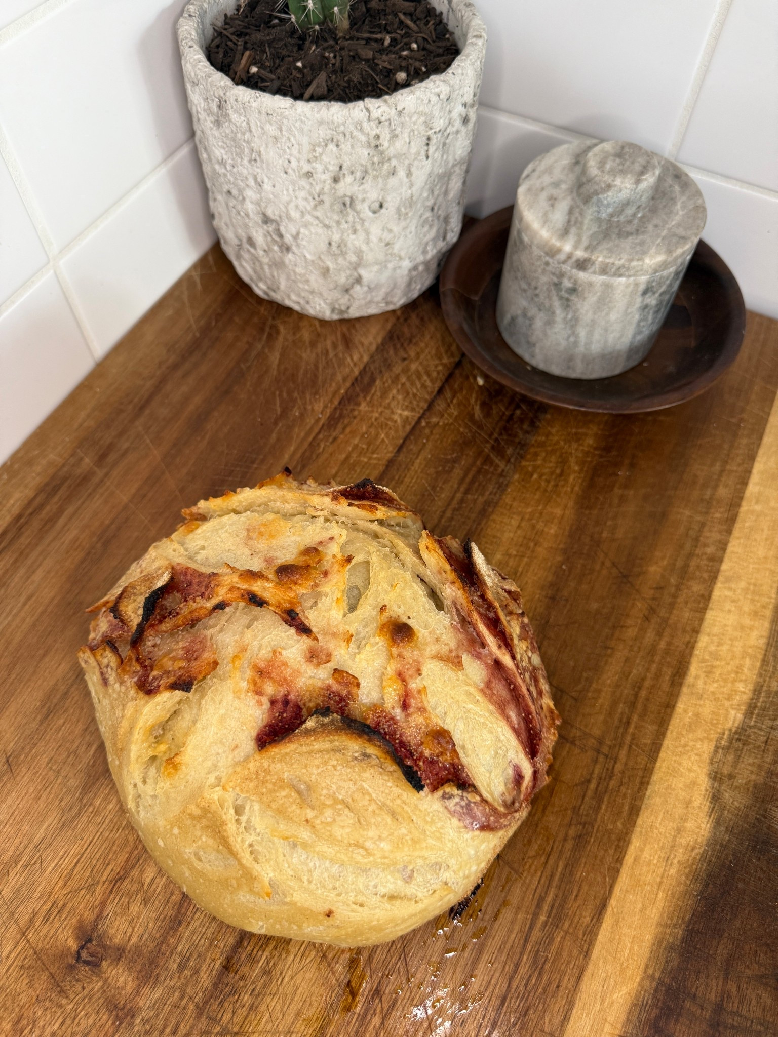 Valentines sourdough loaf 🍞 
Add in some white chocolate chips and dried strawberries 🍓  
Recipe for two loavess
300g starter
600g warm water
20g salt
900g flour
Bake 475 - 40 minutes 

#LTKfoodie #LTKValentine #LTKHome