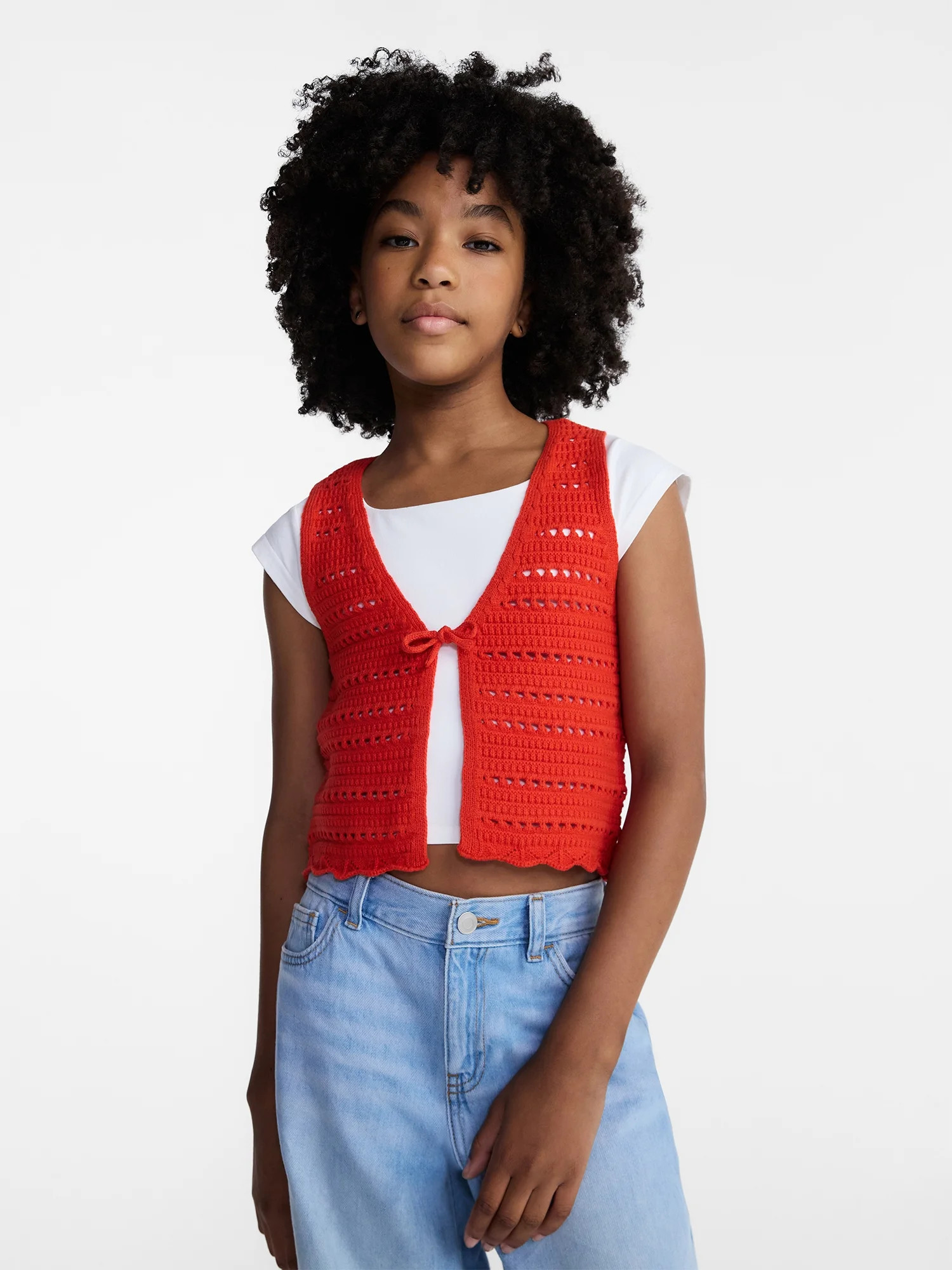 Weekend Academy Girls Crochet Tie Front Vest, Sizes 4-18 - Walmart.com | Walmart (US)