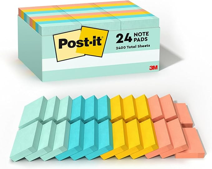 Post-it Notes, 1 3/8 in x 1 7/8 in, 24 Sticky Note Pads, 100 Sheets per Pad, Beachside Café Coll... | Amazon (US)