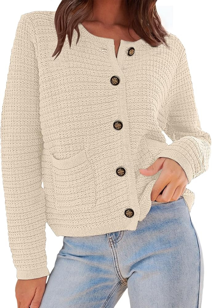 MEROKEETY Women's 2023 Long Sleeve Cardigan Sweaters Open Front Button Chunky Knit Coats with Poc... | Amazon (US)