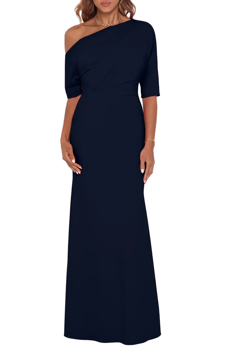 One-Shoulder Crepe Scuba Trumpet Gown | Nordstrom