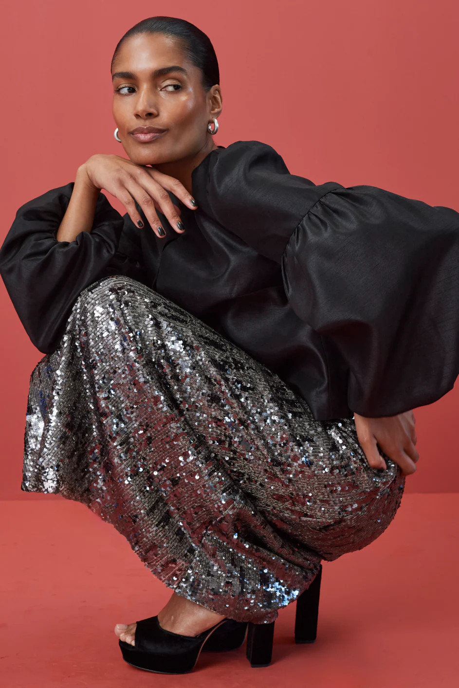 Suzy Sequin Skirt - Pewter | WYSE London