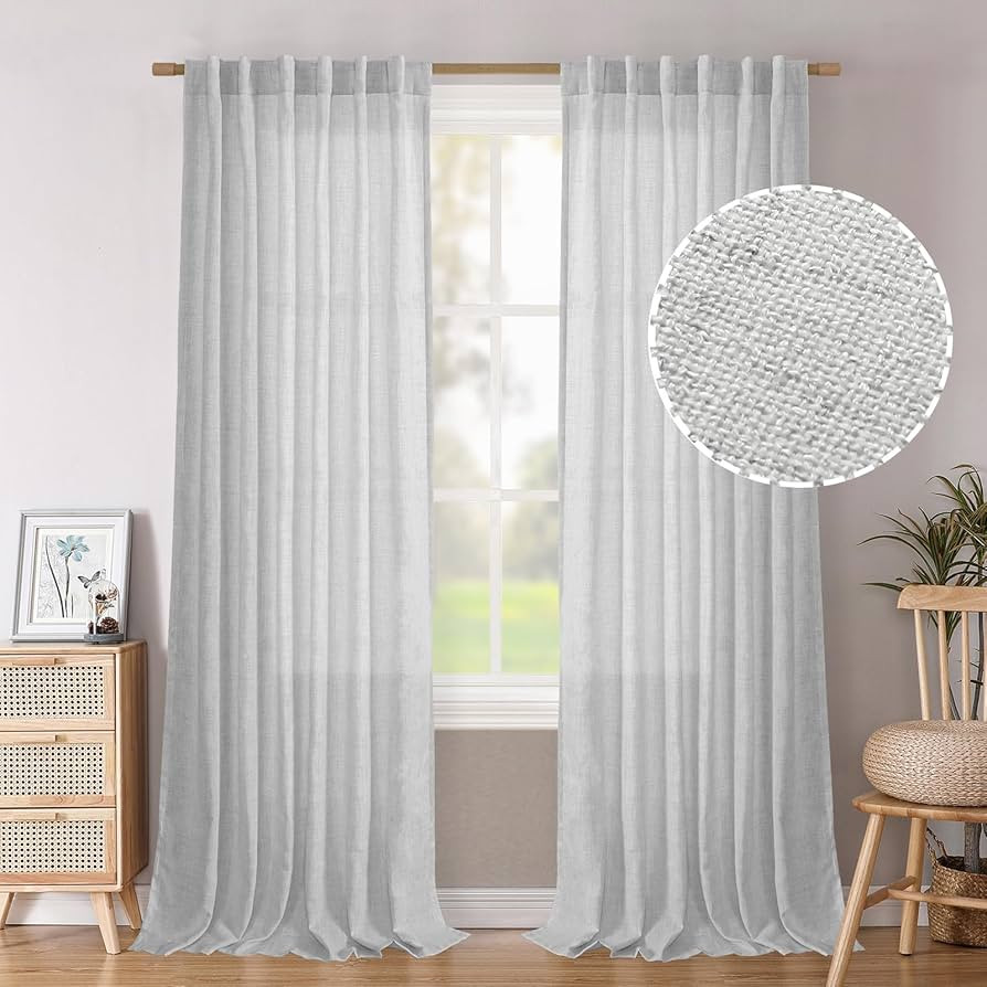 Amazon.com: BGment Light Grey Faux Linen Curtains 108 Inch Length 2 Panels Set for Living Room, L... | Amazon (US)