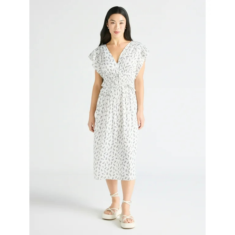 Scoop Women’s Crinkle Satin Midi Dress with Flutter Sleeves, Sizes XS-XXL | Walmart (US)