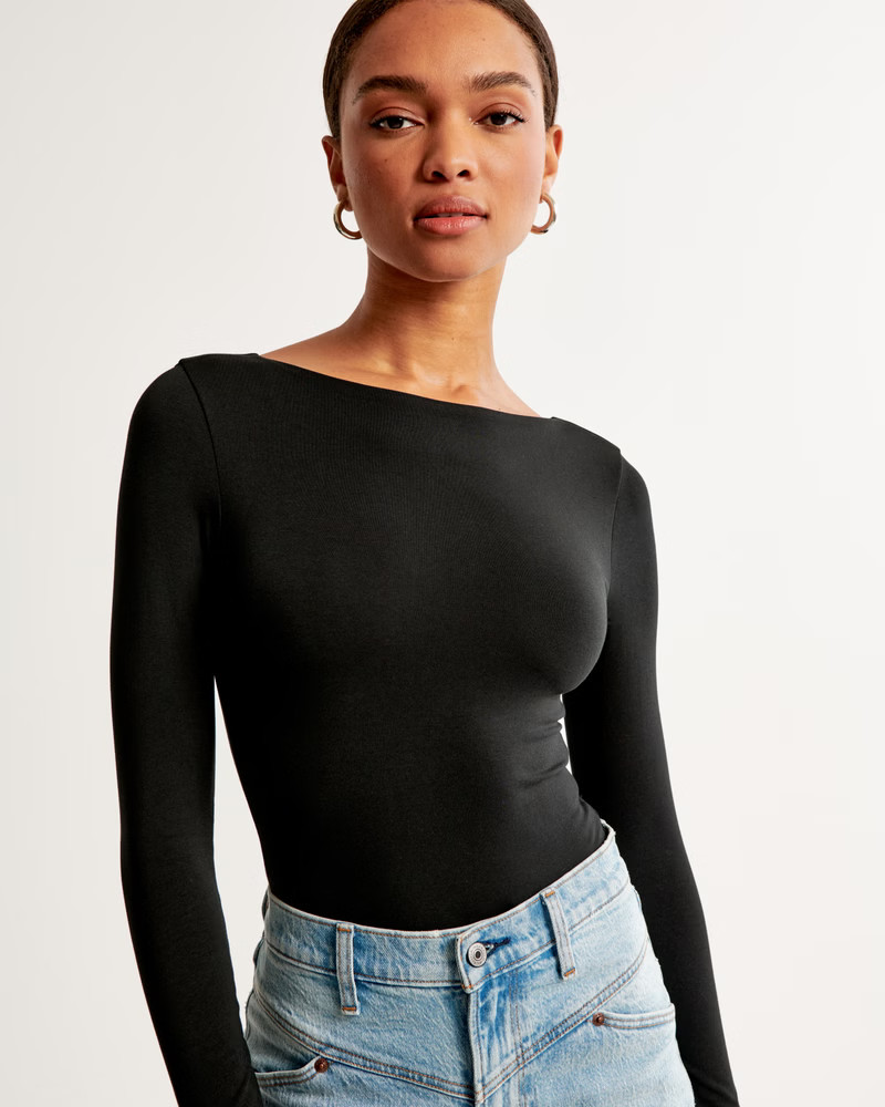 Women's Long-Sleeve Cotton-Modal Slash Bodysuit | Women's Tops | Abercrombie.com | Abercrombie & Fitch (US)