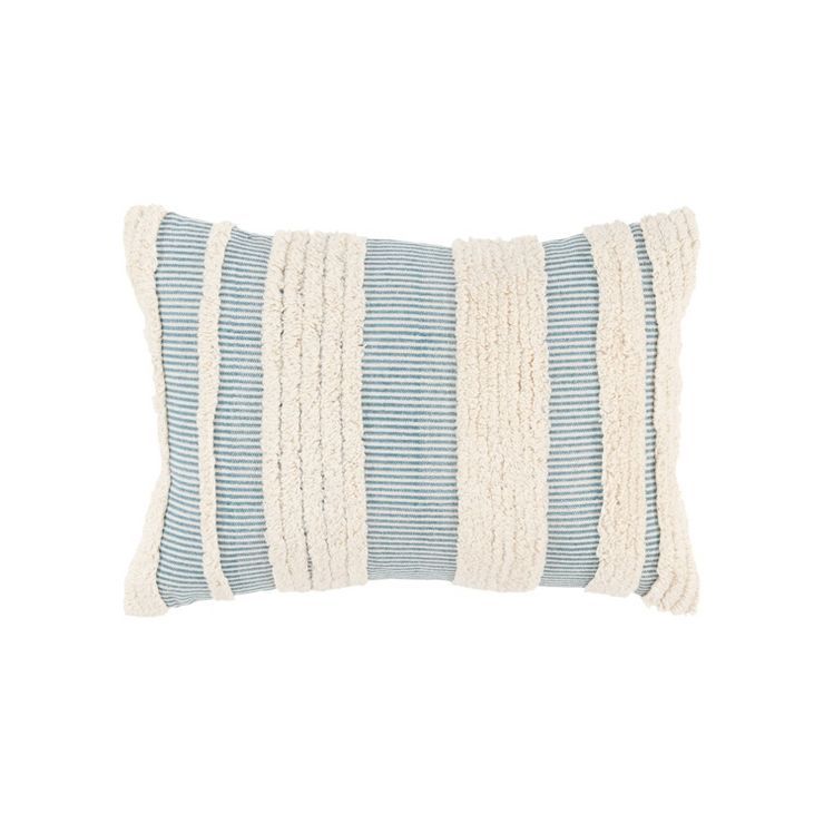 14"x26" Oversize Modern Farmhouse Craft Lumbar Throw Pillow Teal Blue - Rizzy Home | Target