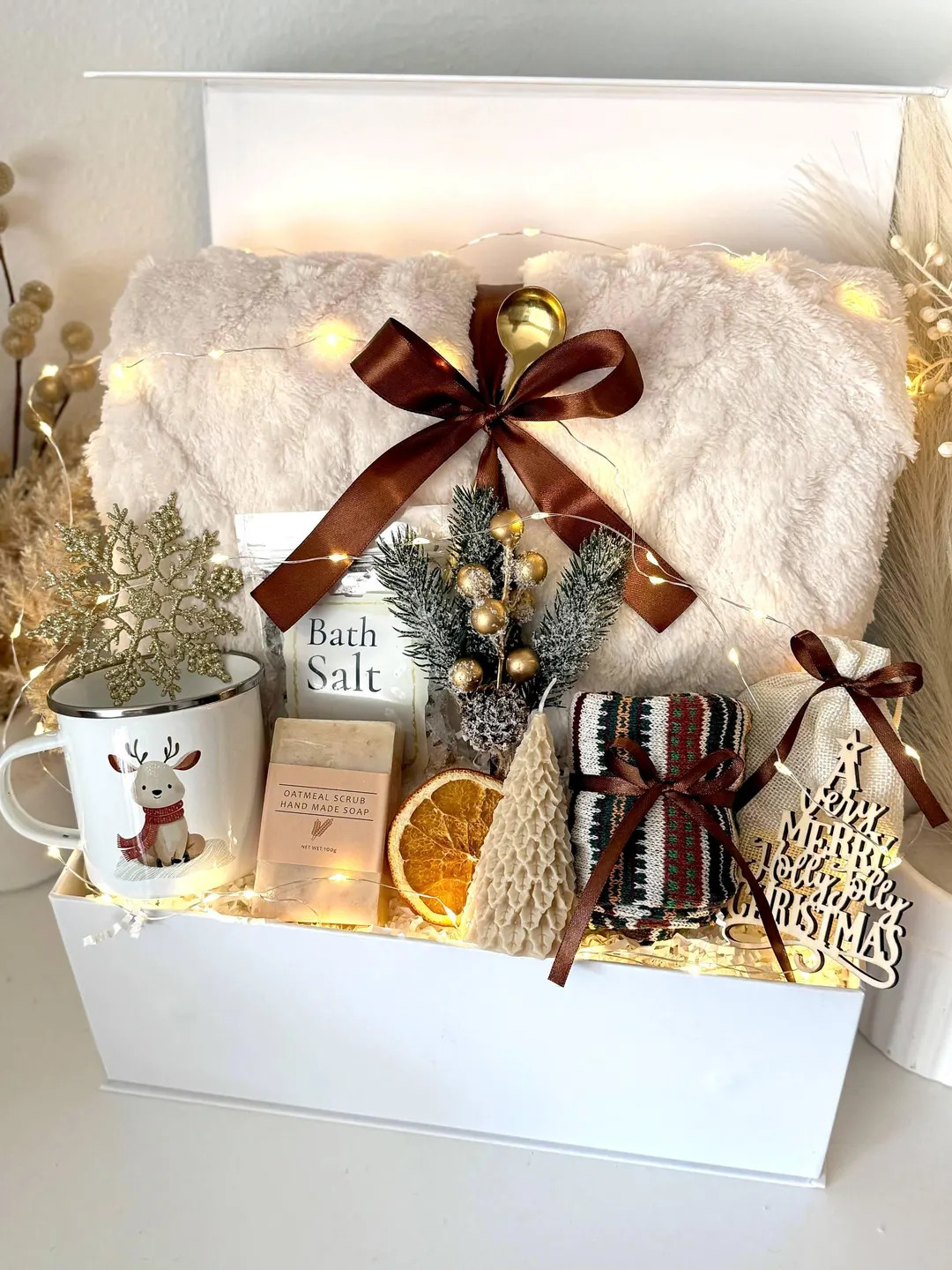 Christmas Hygge Gift Box With Blanket Mug Candle Socks Cozy Cute Self Care Gift Basket Christmas ... | Etsy (US)
