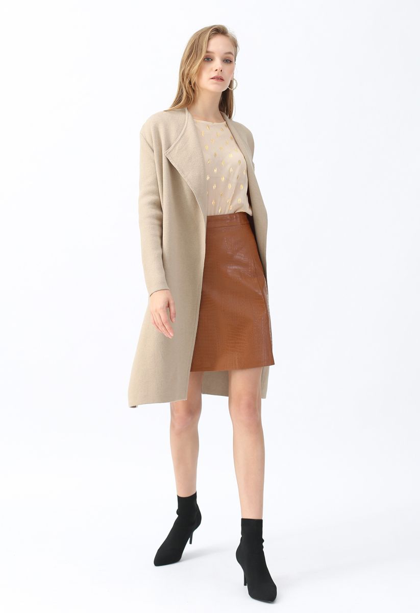Classy Open Front Knit Coat in Light Tan | Chicwish