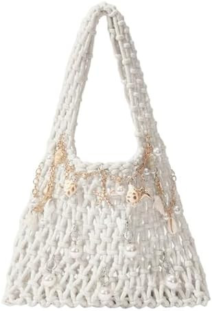 OYOANGLE Women's Starfish Chain Crochet Tote Bag Hollow Out Top Handle Shoulder Handbags | Amazon (US)
