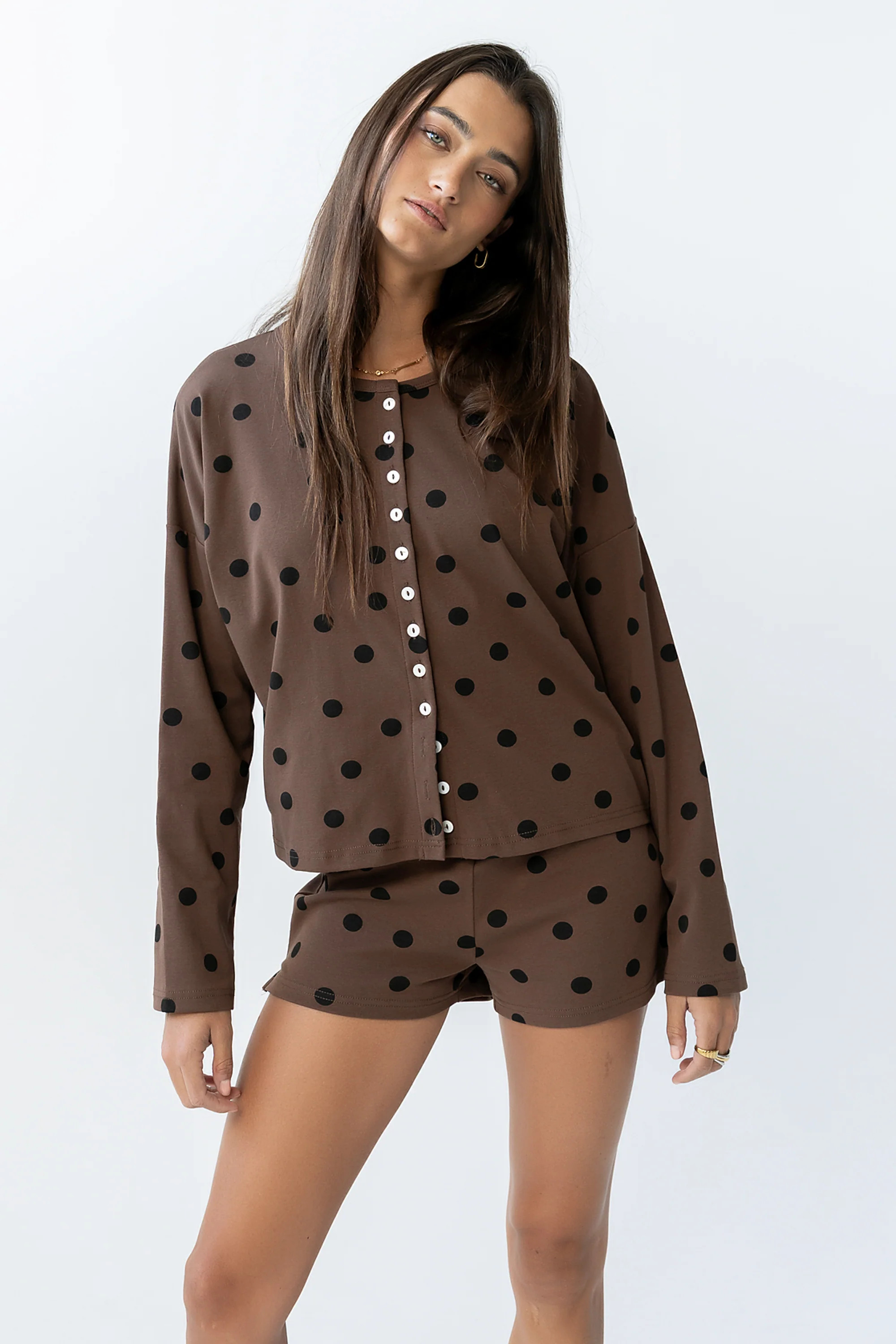 James Polka Dot Cardigan in Brown - FINAL SALE | Böhme US