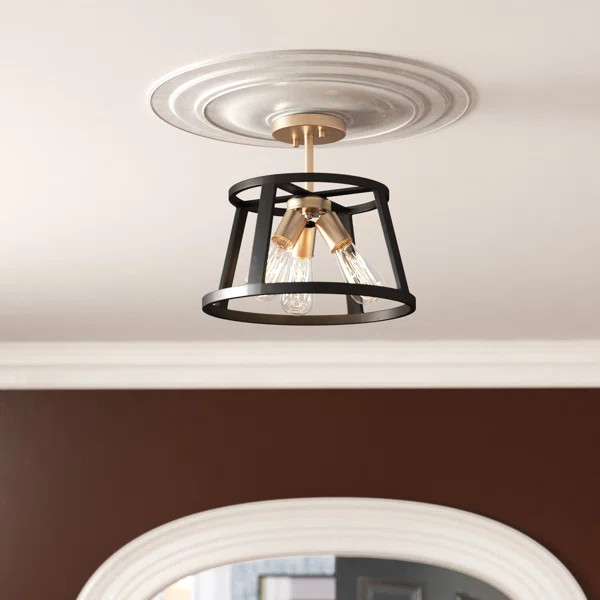 Daventry 3 - Light 14'' Caged Geometric Semi Flush Mount | Wayfair North America