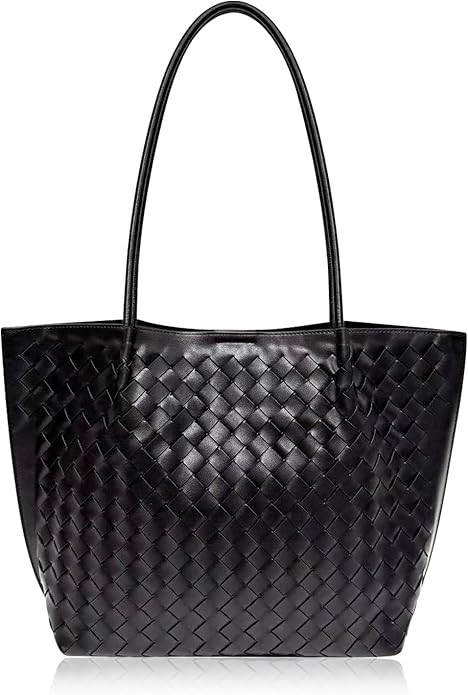 Woven Leather Tote Bag for Women - Large Capacity Shoulder Handbag with Matching Pouch, Stylish | Amazon (US)