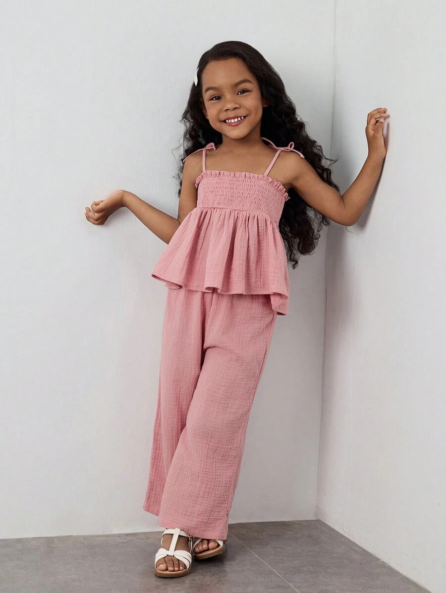 Maija 2pcs/Set Young Girl Loose Casual Spaghetti Strap Wide Leg Pants Set | SHEIN
