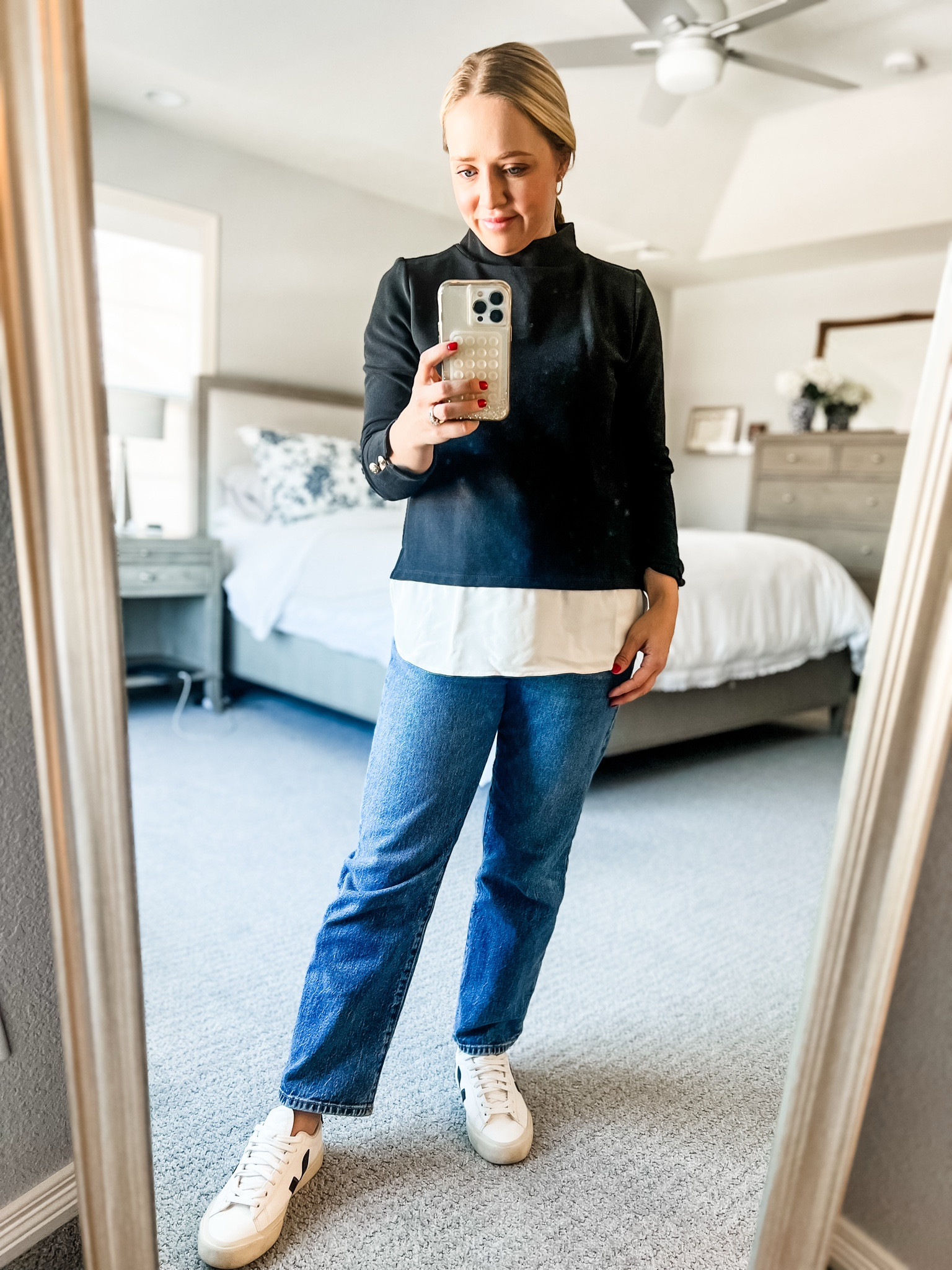 Casual winter outfit! Linking lots of layered tops because a layered look is an easy way to elevate an outfit. Similar jeans from Ann Taylor. These exact ones are from last season and I’m wearing a 4 petite, but found they ran a bit big. Exact sneakers fit tts.
Winter outfit, straight jeans, petite jeans, petite outfit, jeans 

#LTKSaleAlert #LTKPetite #LTKFindsUnder100
