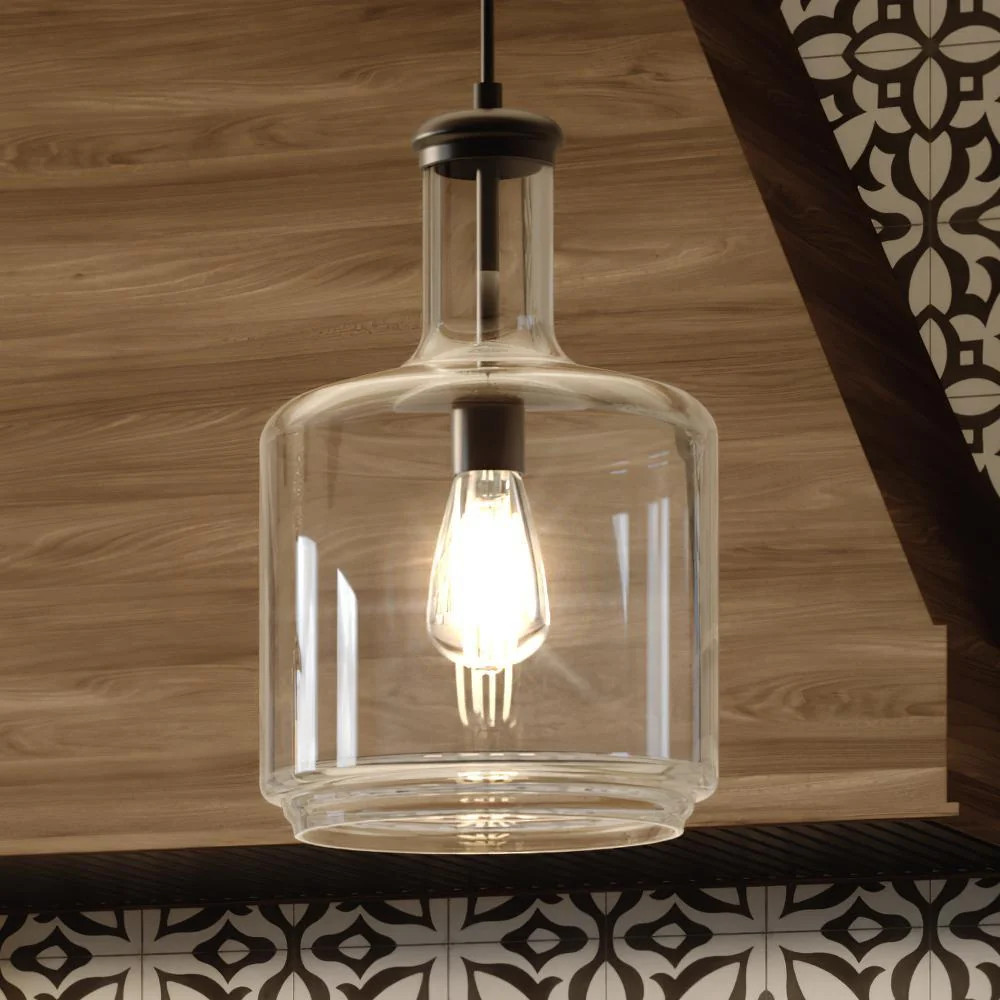 UHP3711 Industrial Chic Pendant Light, 15.5"H x 9.45"W, Midnight Black Finish, Eagan Collection | Urban Ambiance, Inc.