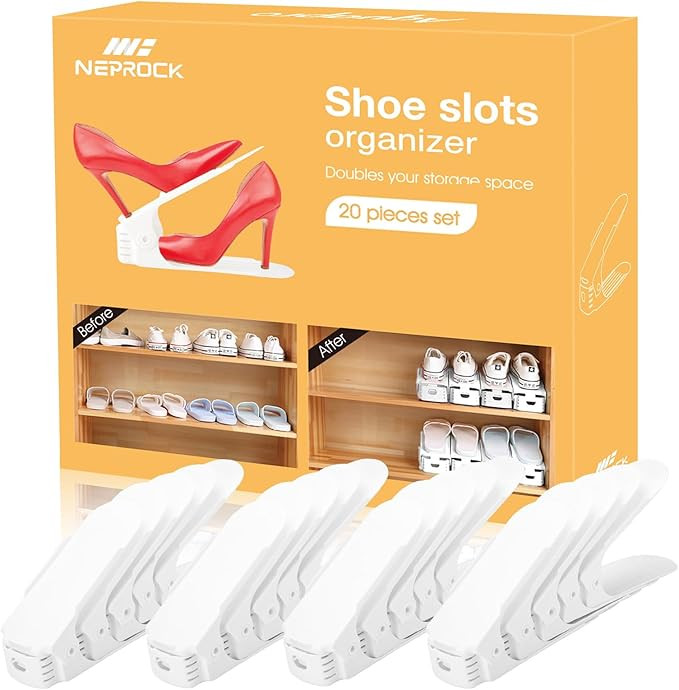 Neprock Shoe Slots Organizer, 20 Pack Adjustable Shoe Rack Stacker Storage Space Saver, Double De... | Amazon (US)