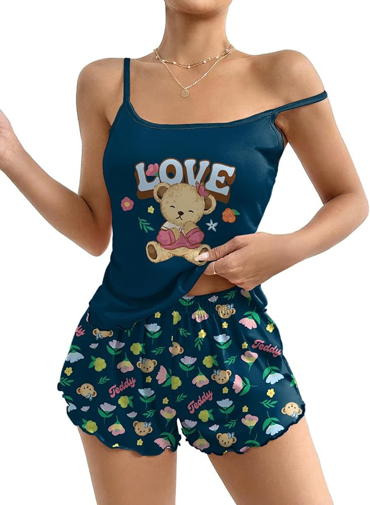 Ekouaer Womens Cami Pajama Sets 2 Piece Cute Print Pjs Soft Tank Top & Elastic Waist Shorts Camis... | Amazon (US)