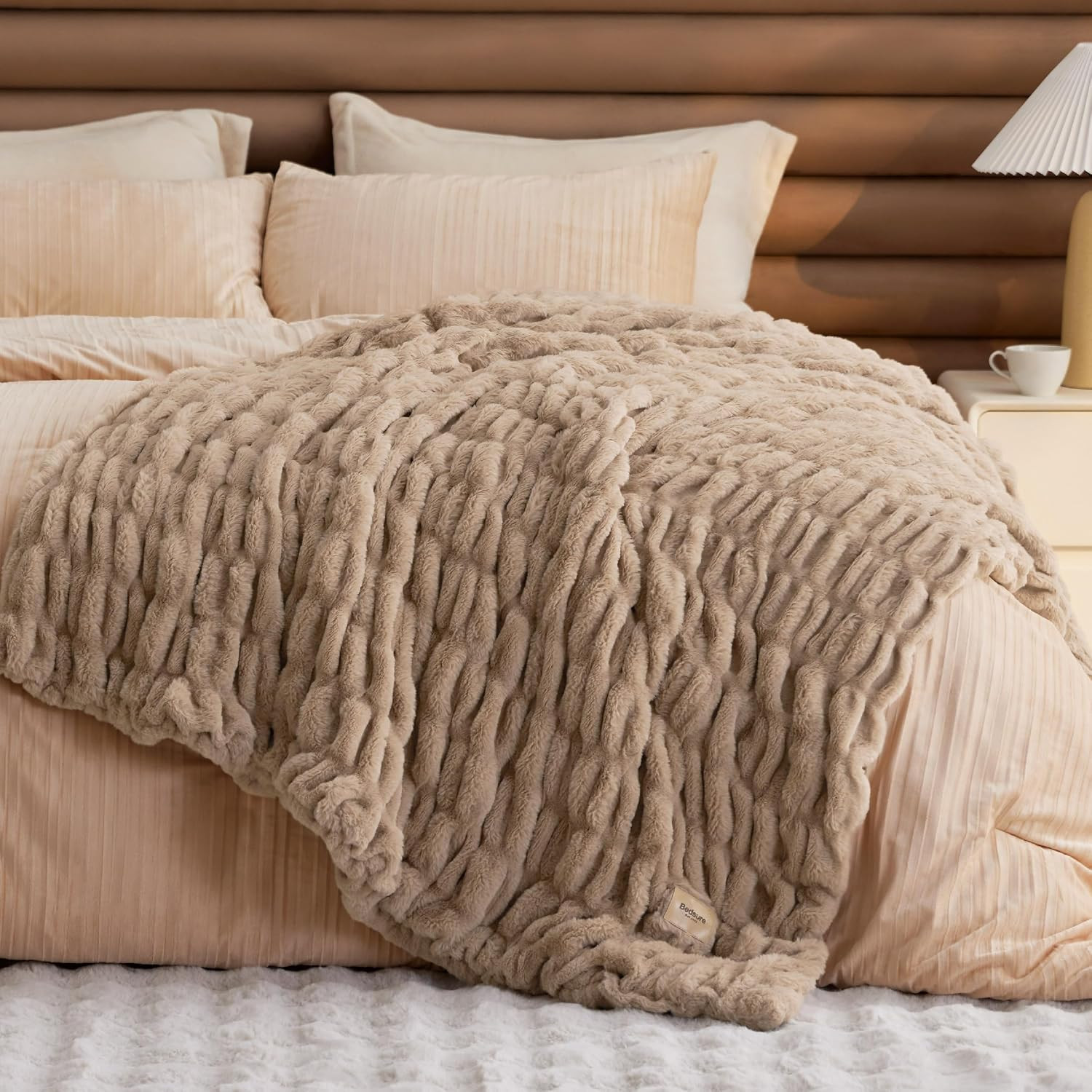 Bedsure Soft Double-Sided Faux Fur Throw Blanket, Light Brown, 50"x60" | Amazon (US)