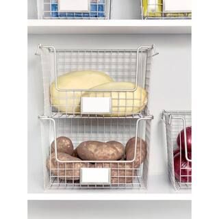 Matte Satin Classico Stackable Storage Basket with Handles for Pantry, Kitchen Organization, 12 i... | The Home Depot