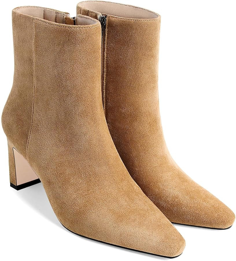 MICIFA Women's Ankle Boots Chunky Low Heel Square Toe Heeled Booties with Side Zipper Fall Winter... | Amazon (US)