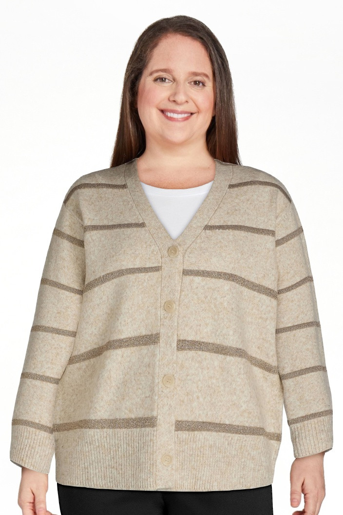 Time and Tru Women's Metallic Striped Cardigan Sweater, Midweight, Sizes XS-XXXL | Walmart (US)