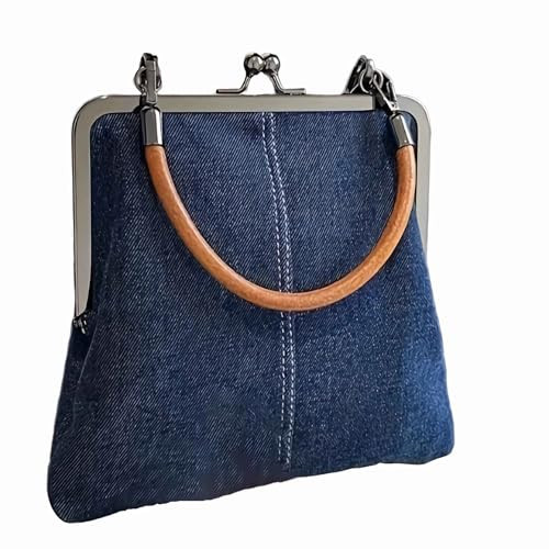 Denim Crossbody Tote Bags For Women, Mini Blue Denim Totebag Kiss Lock Purses And Handbags Accessories | Amazon (US)