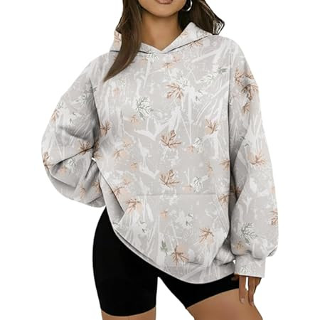 Women Oversized Fleece Camo Hoodies Maple Leaf Hooded Sweatshirt Casual Long Sleeve Fall Pullover... | Amazon (US)