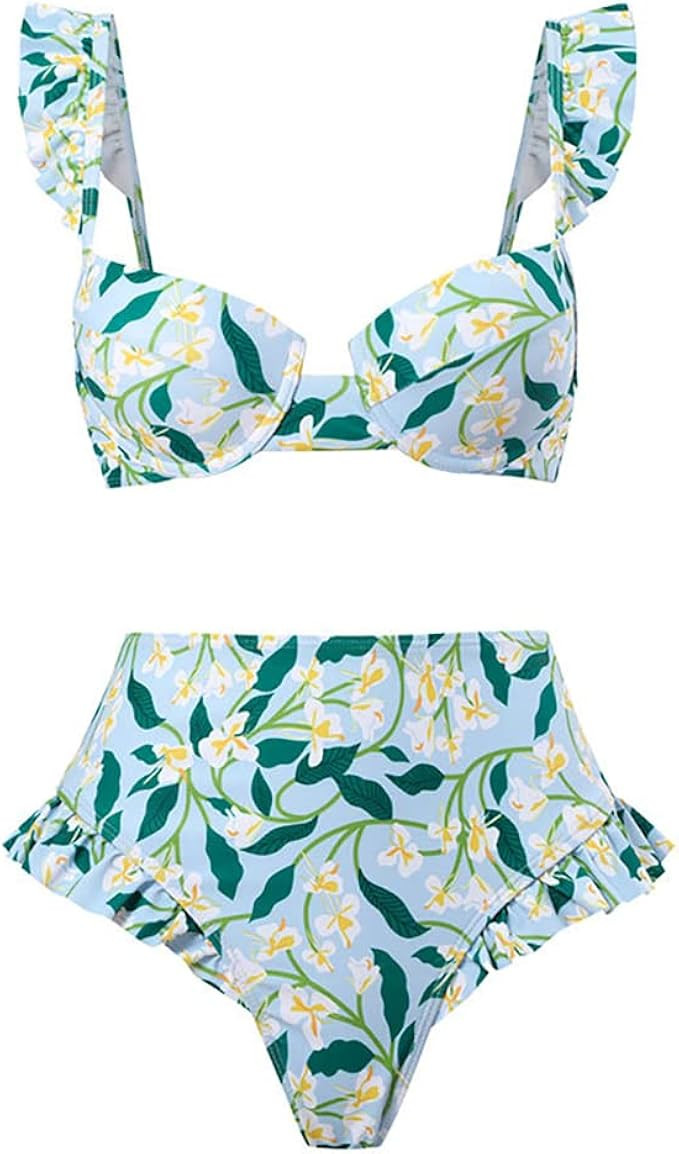 ABOCIW Womens Floral Print Bikini Sets with Swimsuit Coverup Long Beach Wrap Skirt 2 Piece High W... | Amazon (US)
