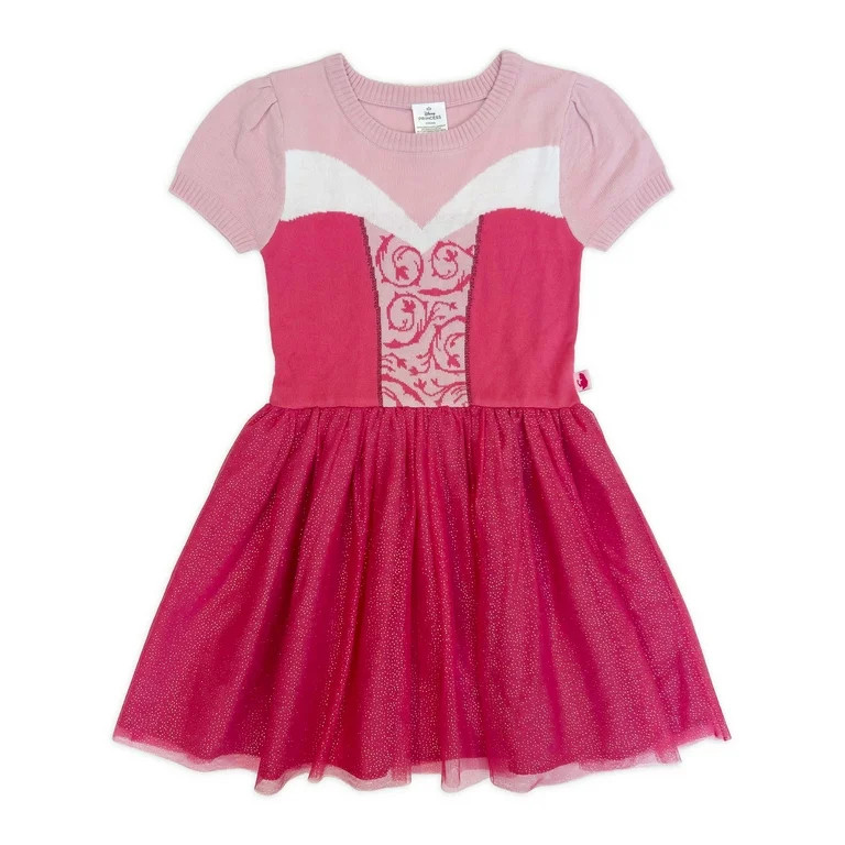 Girls Disney Princess Sleeping Beauty Aurora Cosplay Short Sleeve Sweater Dress, Sizes 4-12 | Walmart (US)