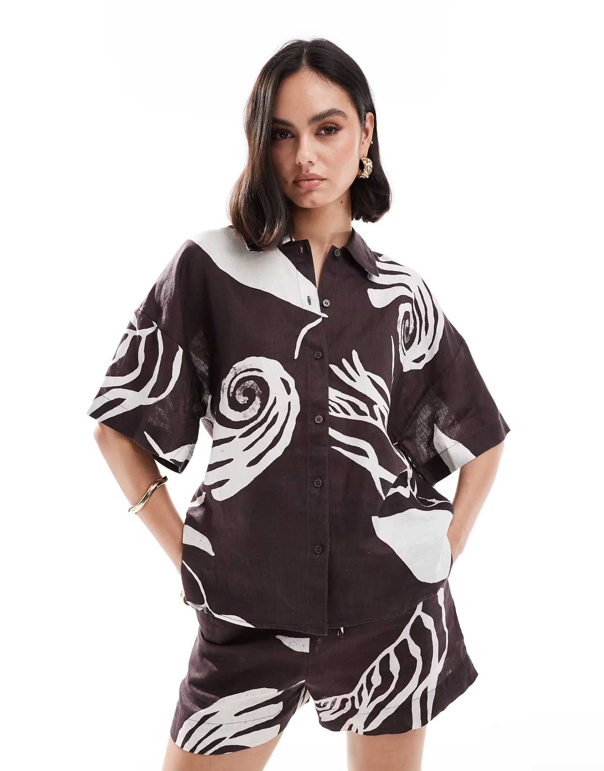& Other Stories  co-ord  short sleeve linen shirt  in bold abstract leaf print | ASOS (Global)